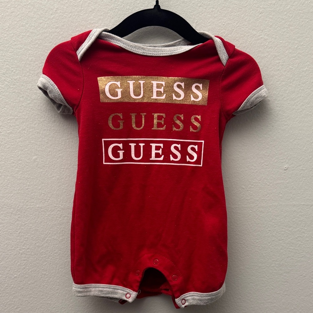 GUESS Red Infant Romper with Metallic Logos